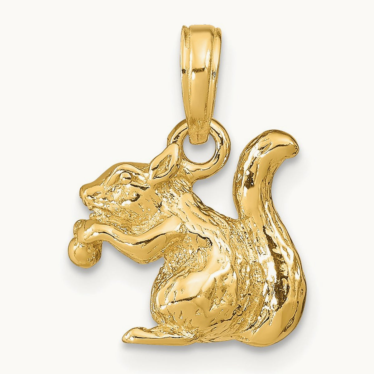 Solid 3-D Squirrel with Nut Charm, 14K