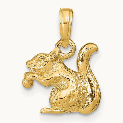 Solid 3-D Squirrel with Nut Charm, 14K