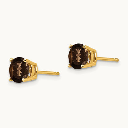 Round Smoky Quartz Earrings, 6mm, 14K