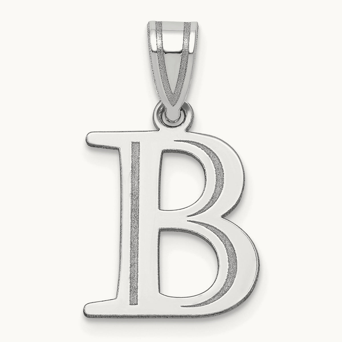Polished Etched Letter B Initial Pendant, 14K White Gold