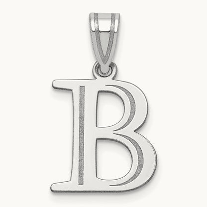 Polished Etched Letter B Initial Pendant, 14K White Gold
