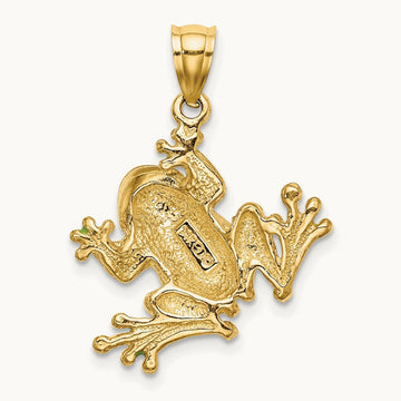 Green Enameled 2-D Frog Charm, 14K