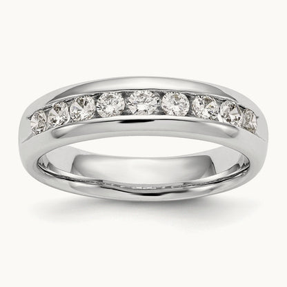 9-Stone Diamond Channel Band, 14K White Gold