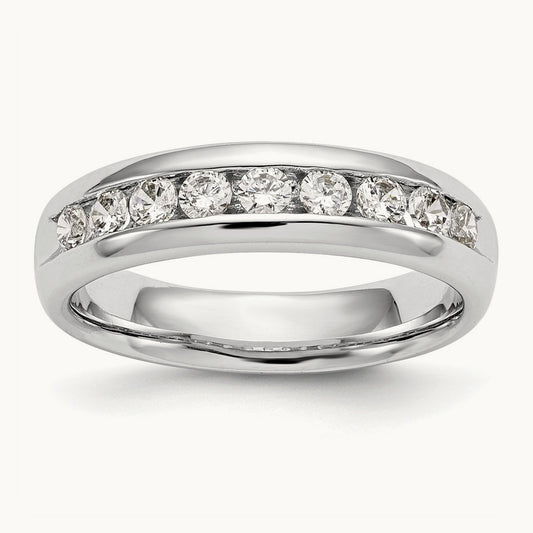 9-Stone Diamond Channel Band, 14K White Gold