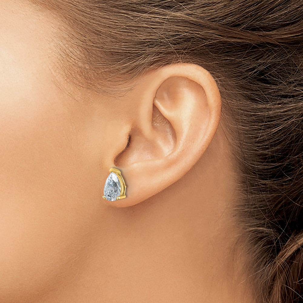 Pear 3 Prong Stud Earrings, 0.50-6.00 ct tw Lab-Grown Diamond — 6 ct, 14K Yellow Gold