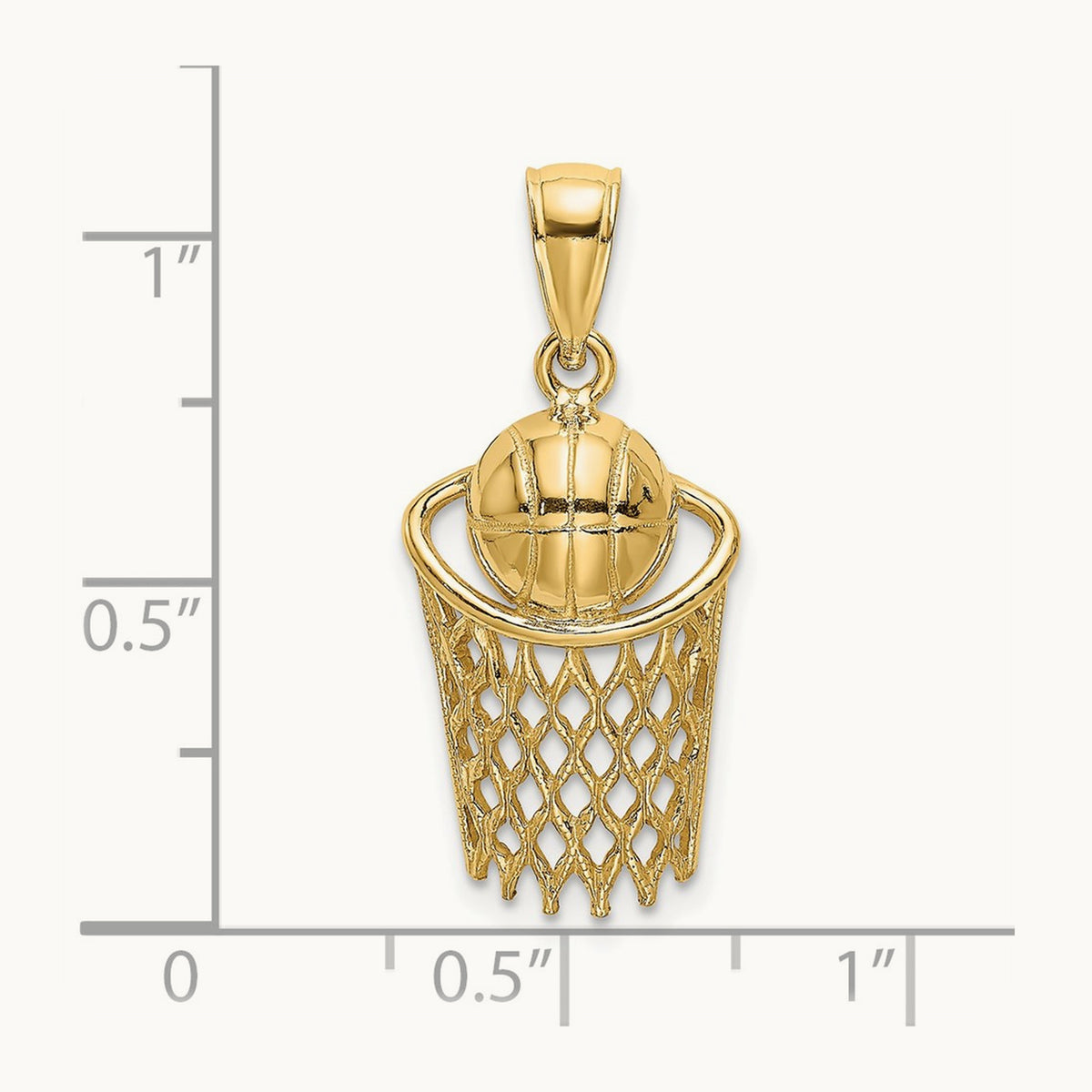 Polished Basketball and Net Charm, 14K