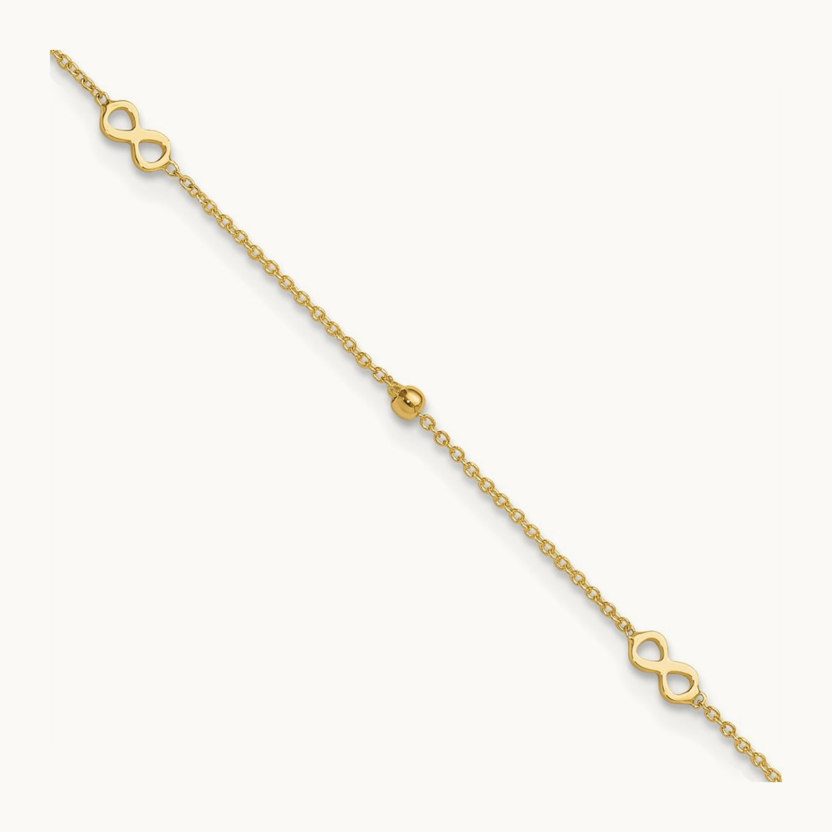 Polished Infinity 9in Plus 1in ext Anklet, 14K