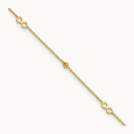 Polished Infinity 9in Plus 1in ext Anklet, 14K