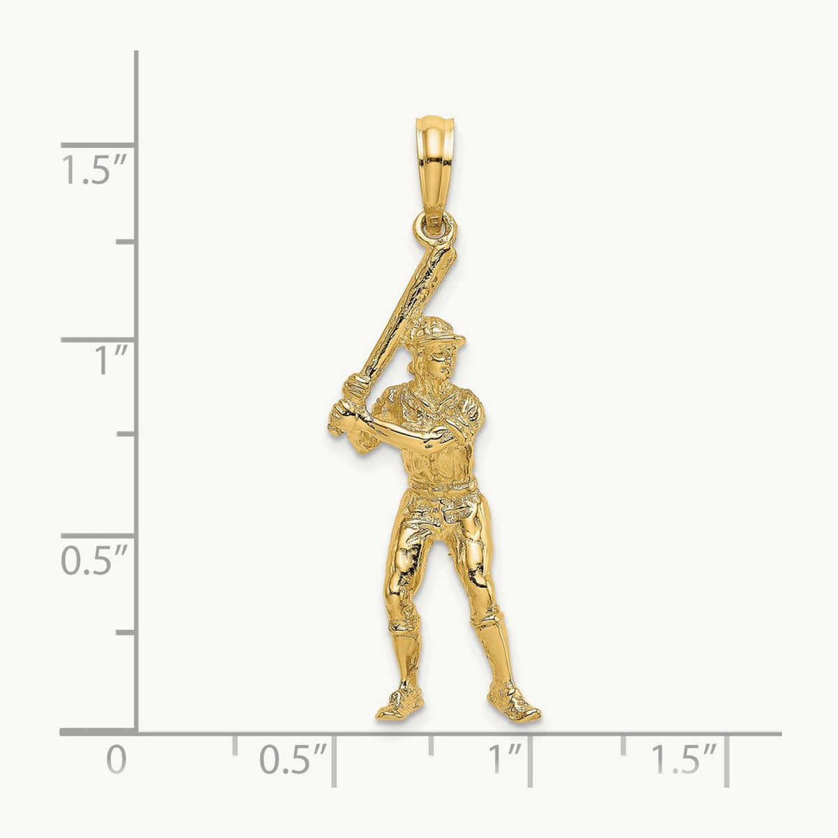 3-D Baseball Player with Bat Charm, 14K