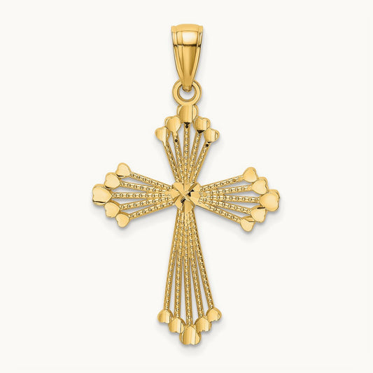 D/C and Cut-Out Stripes W/ Heart In Center Cross Charm, 14K
