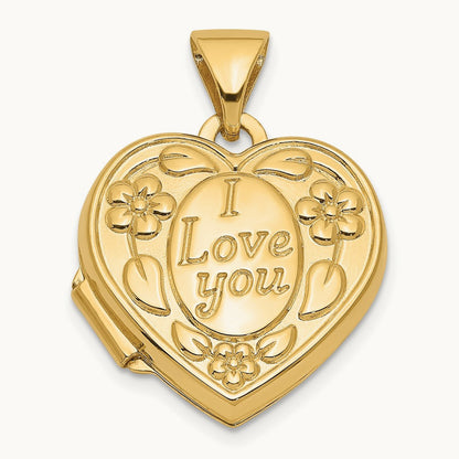 Floral I LOVE YOU Heart Locket, 14K
