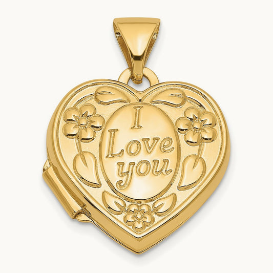 Floral I LOVE YOU Heart Locket, 14K