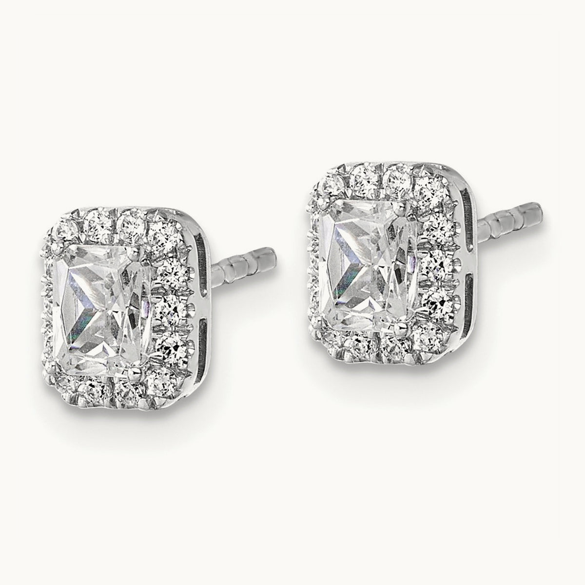 Radiant Halo Post Earrings, 0.50-8.50 ct tw Lab-Grown Diamond — 5/8 ct, 14K White Gold