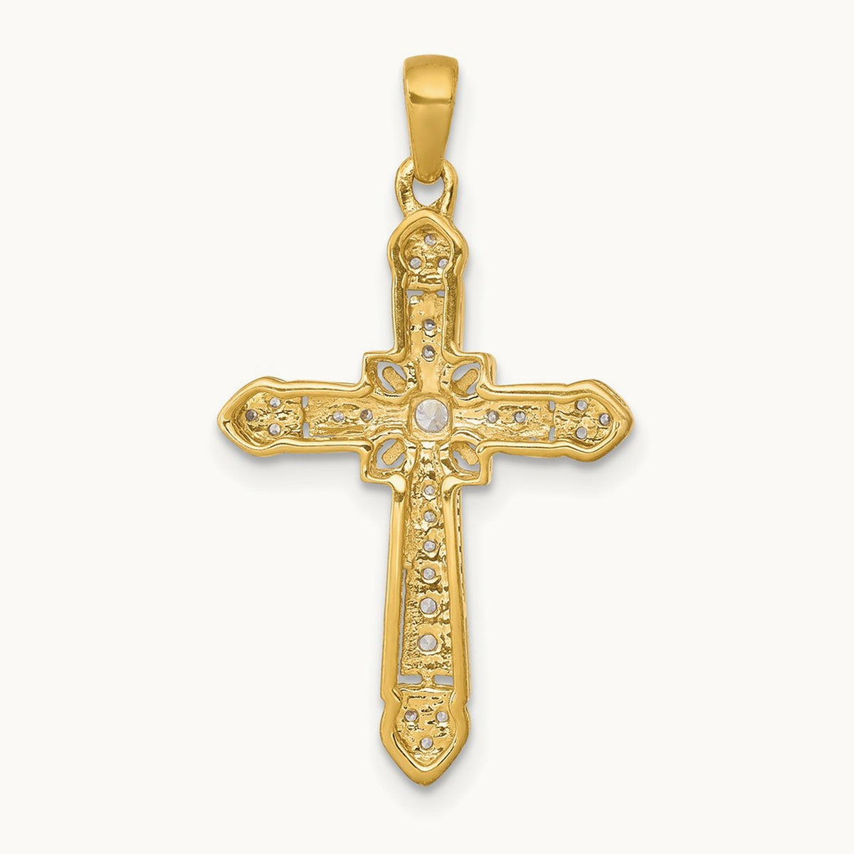 1/6ct. Diamond Filigree Cross Pendant — 14K Yellow Gold, 28mm