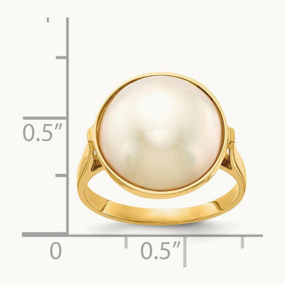 13- White Akoya Mabe Saltwater Cultured Pearl Ring, 14mm, 14K