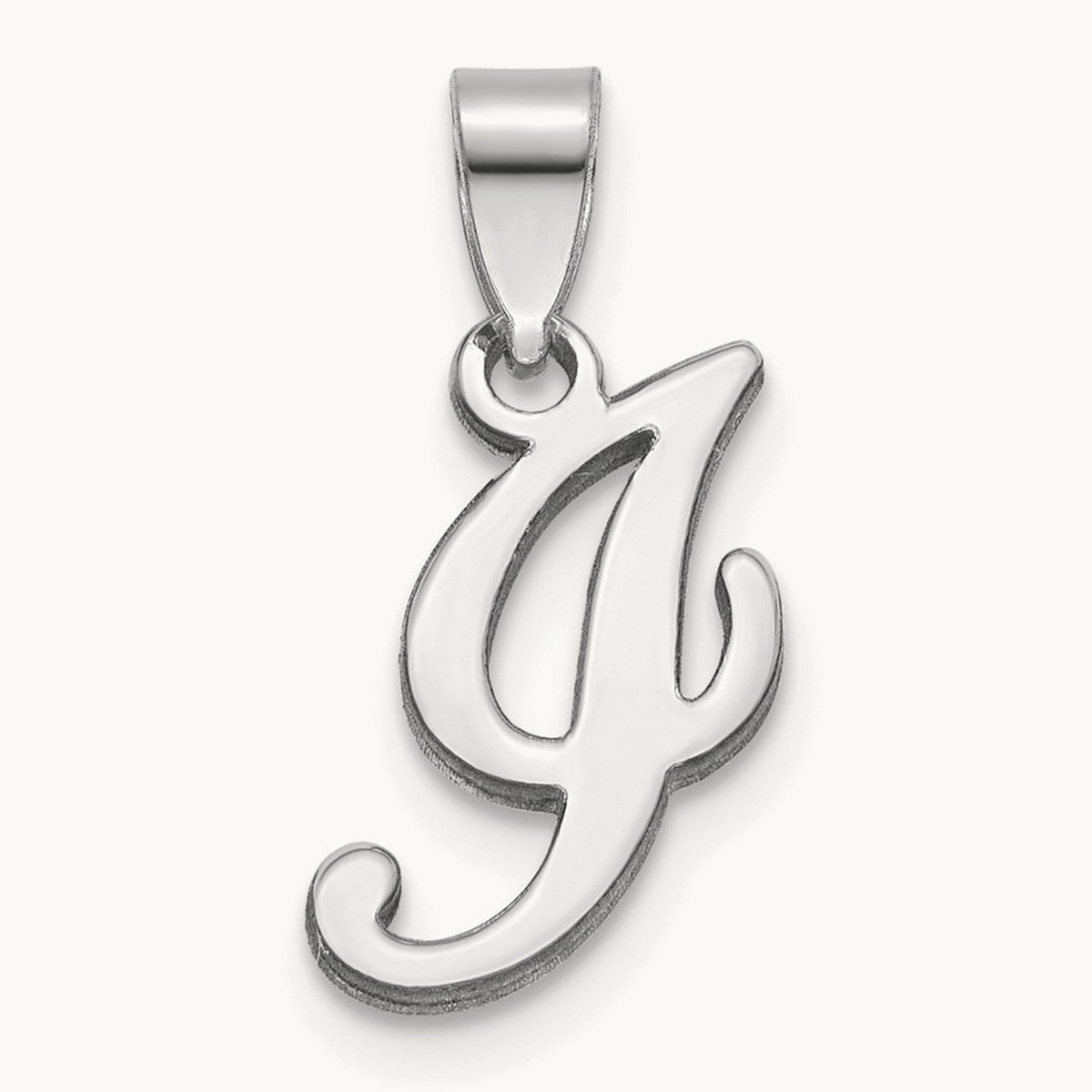 White Gold Script Letter I Initial Pendant, 14K White Gold