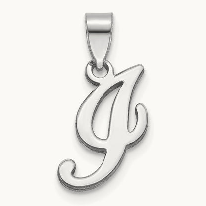 White Gold Script Letter I Initial Pendant, 14K White Gold