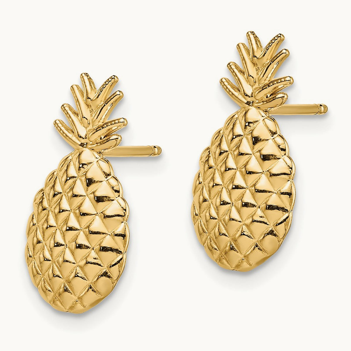 Textured Pineapple Post Earrings, 14K