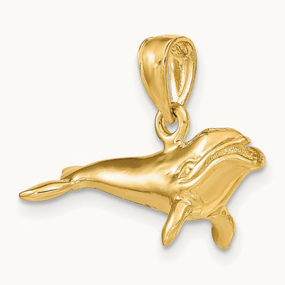 3-D Polished Bowhead Whale Charm, 14K