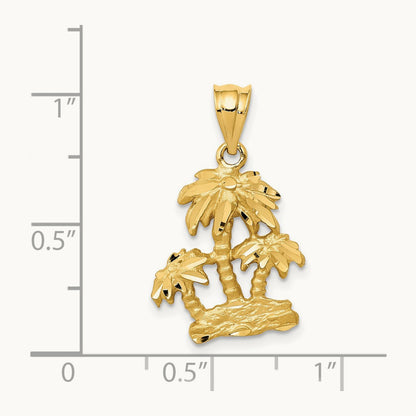 Satin Diamond-cut Open-Backed Palm Trees Pendant, 14K