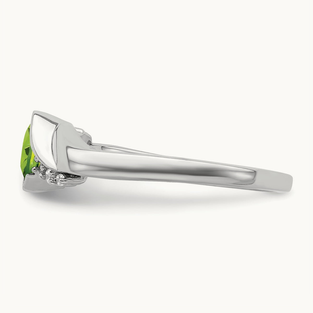 Peridot and Diamond Ring — 14K White Gold, 7