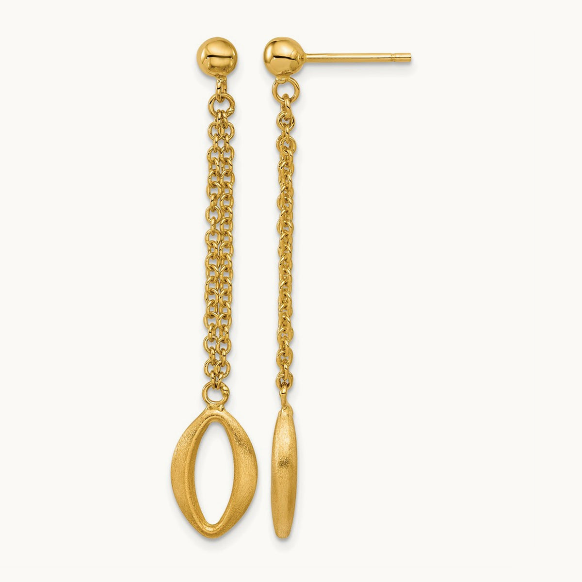 Polished and Brushed Navette Link Post Dangle Earrings, 14K — Leslie's