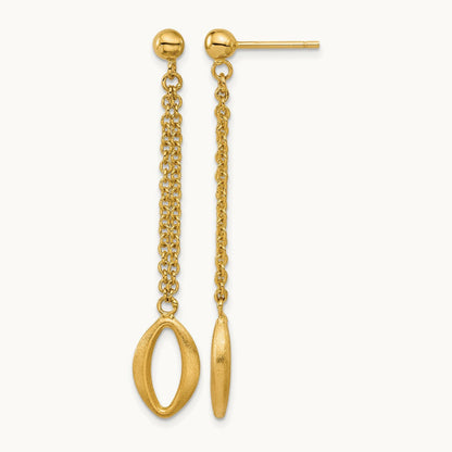 Polished and Brushed Navette Link Post Dangle Earrings, 14K — Leslie's