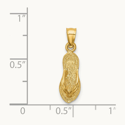 3D Polished And Textured Flip Flop Pendant, 14K