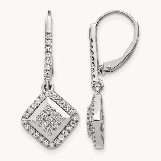 Diamond Cluster Leverback Earrings — 26mm