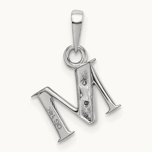 Rhodium-plated Diamond Letter M Initial Pendant, 14K White Gold
