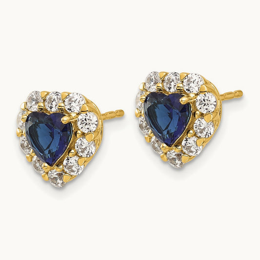 Created. Sapphire Halo Heart Post Earrings, 1.25 ct tw Lab-Grown Diamond
