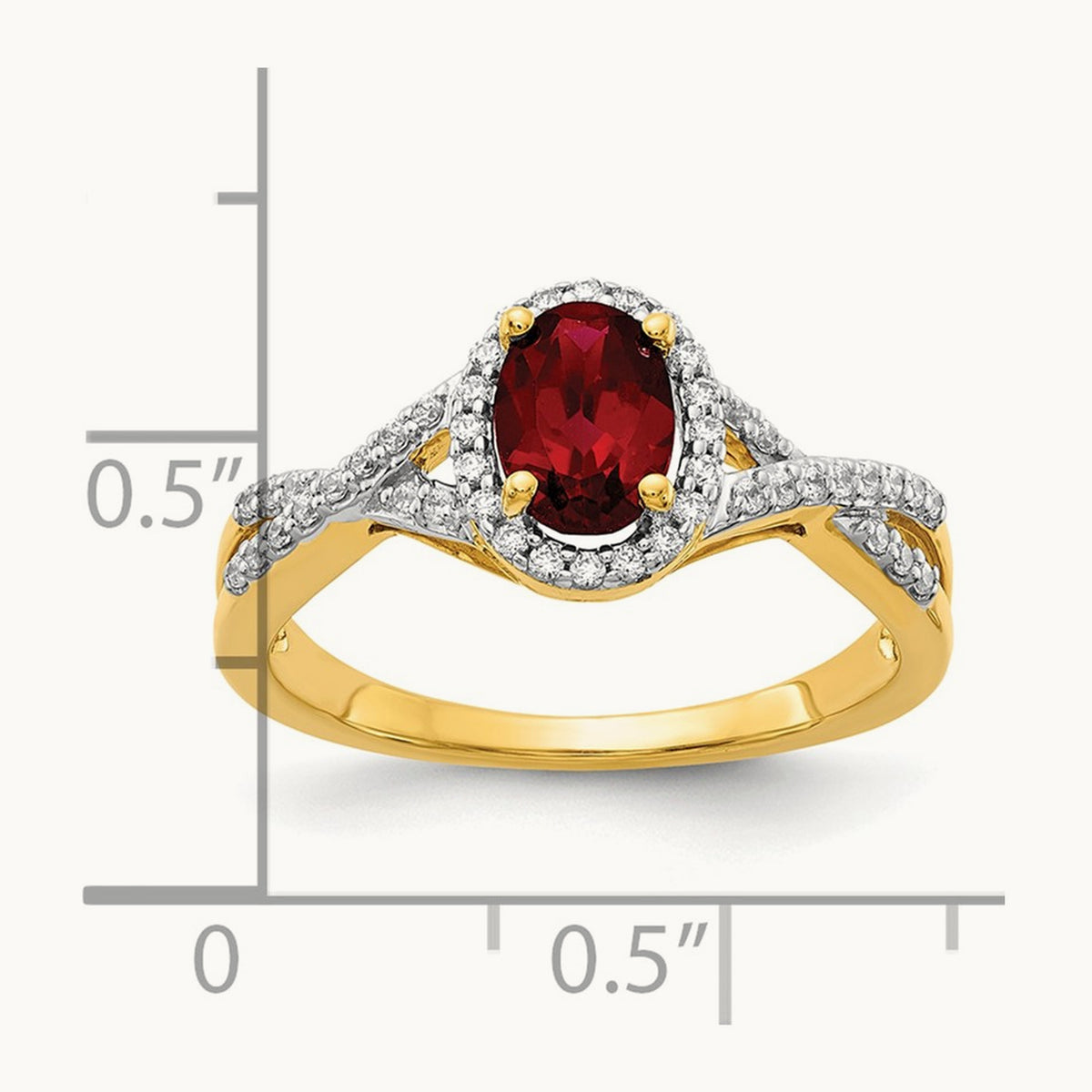 Created Ruby Oval Halo Ring — 14K Yellow Gold, 7
