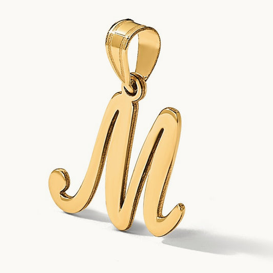 Script Letter M Initial Pendant, 14K
