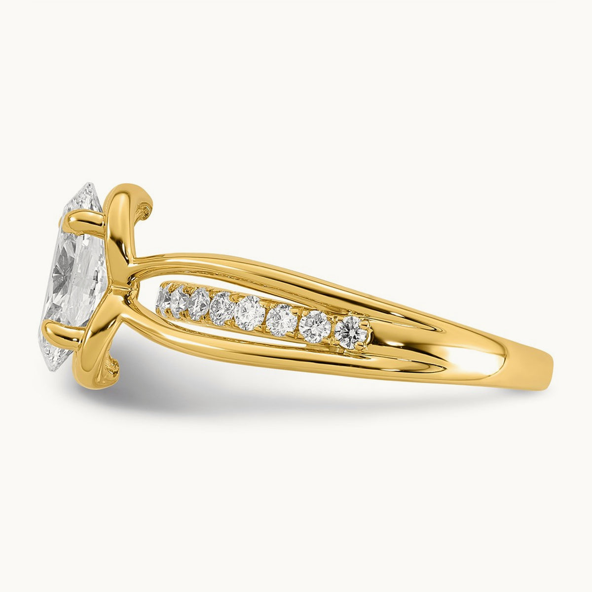 Certified Oval Center Lab Grown Diamond VS+ F+ Ring, 14K Yellow Gold