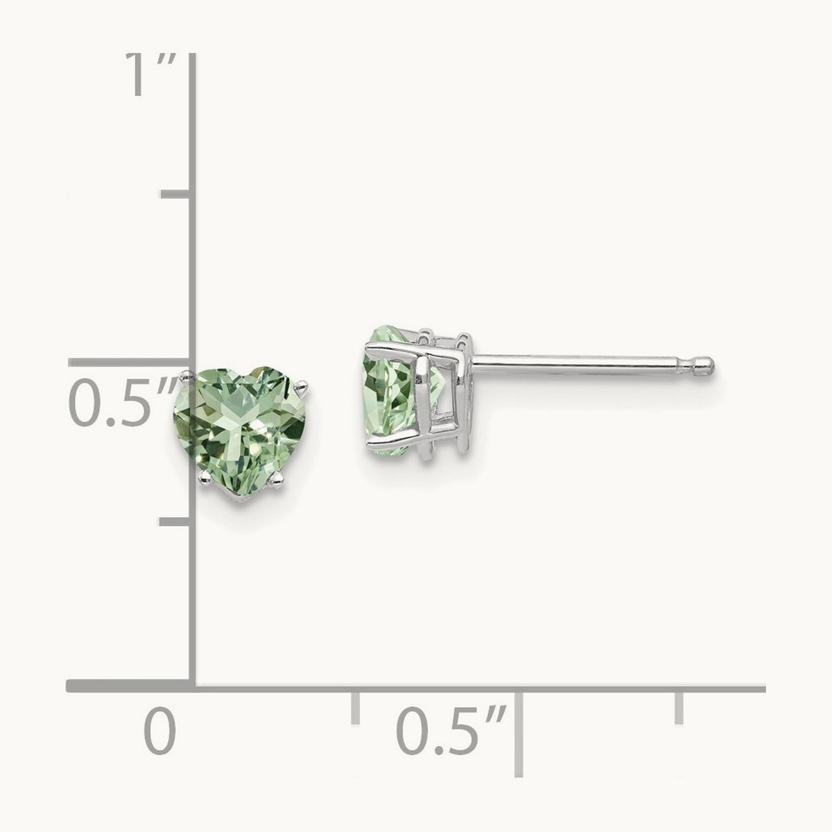 Heart Green Quartz Earrings, 5mm, 14K White Gold