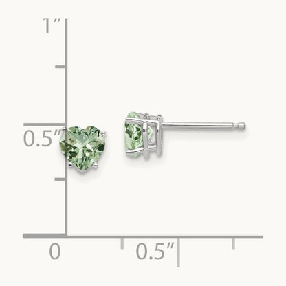 Heart Green Quartz Earrings, 5mm, 14K White Gold