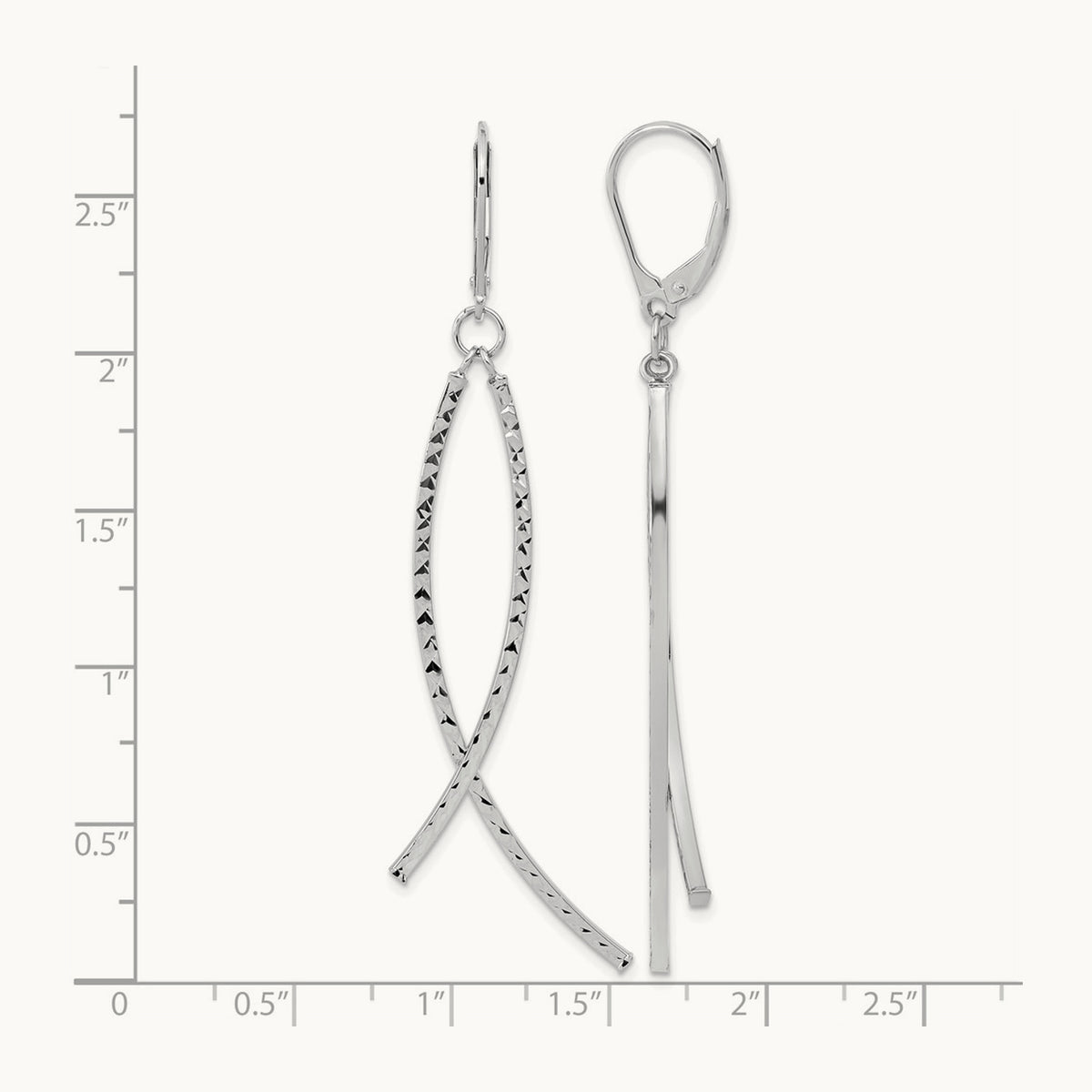 Polished Diamond Cut Fancy Dangle Leverback Earrings — 14K White Gold