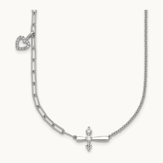 Cross & Heart Necklace, 0.25 ct tw Lab-Grown Diamond