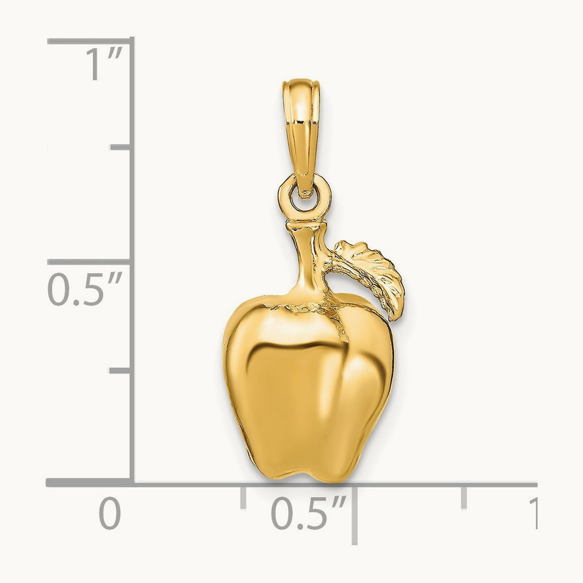 3-D Apple W/ Stem and Leaf Charm, 14K