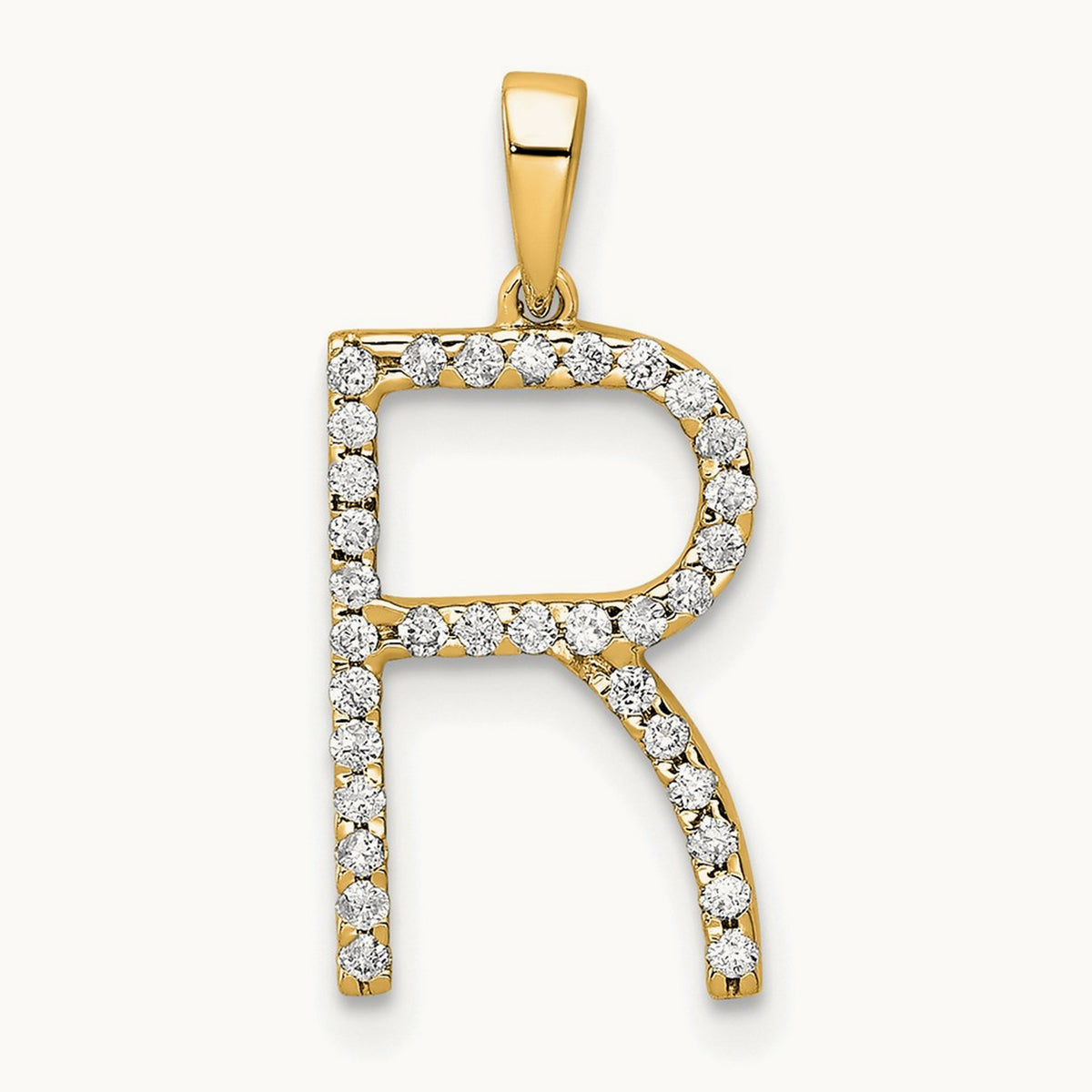 Diamond Letter R Initial Pendant, 14K
