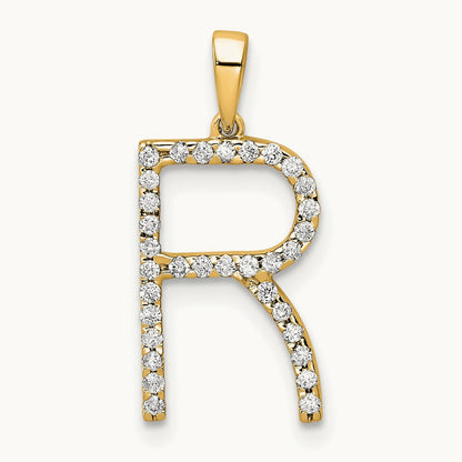 Diamond Letter R Initial Pendant, 14K
