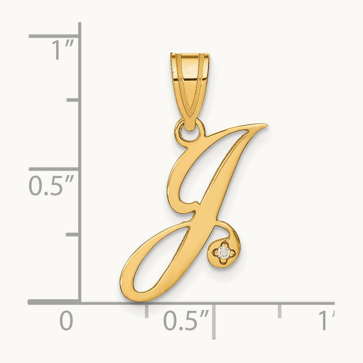 Diamond Script Letter J Initial Pendant, 14K Yellow Gold