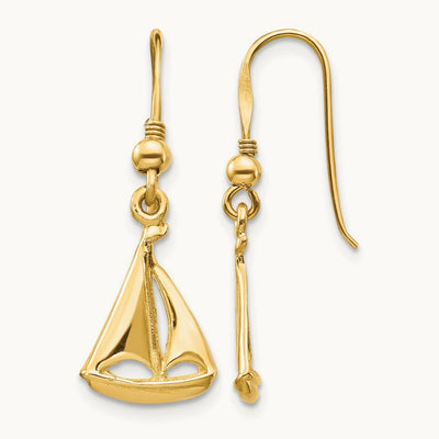 Sailboat Shepherd Hook Earrings, 14K