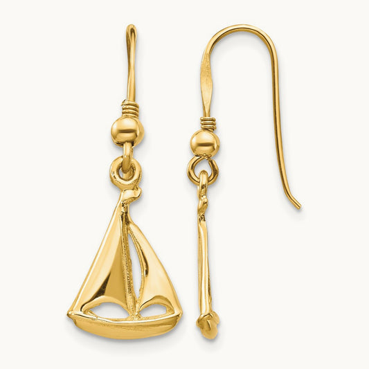 Sailboat Shepherd Hook Earrings, 14K