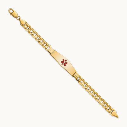 Medical Soft Diamond Shape Red Enamel Curb ID Bracelet, 14K