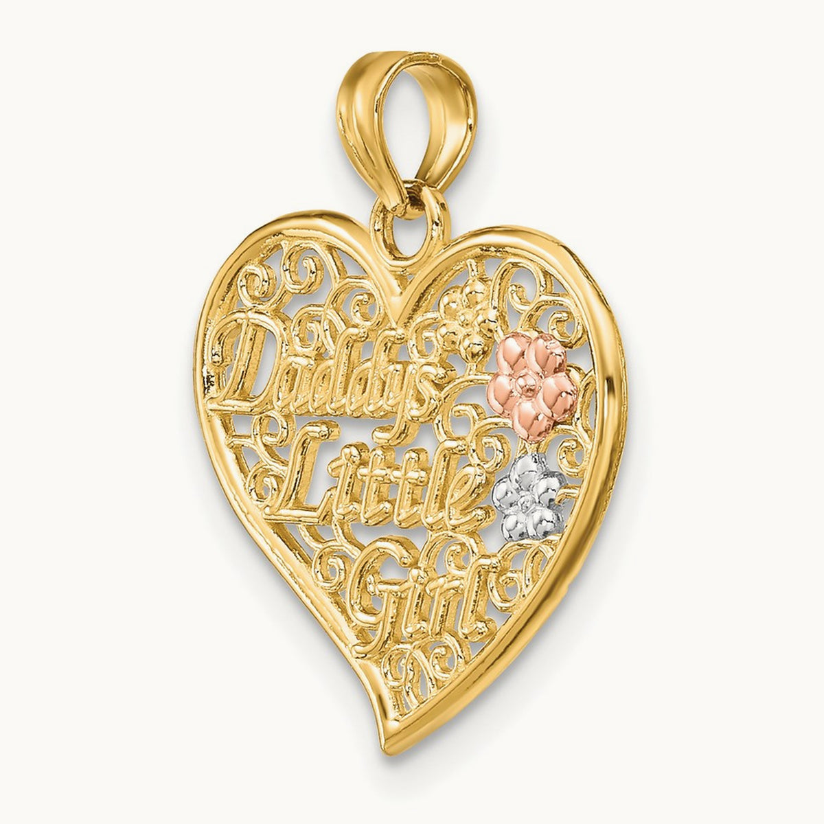 Rhodium DADDYS LITTLE GIRL Filigree Heart Charm, 14K Two-tone White