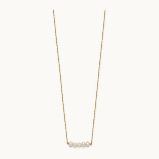 4- Semi-Round White FWC 5 Pearl Bar 19.5in Necklace, 5mm, 14K
