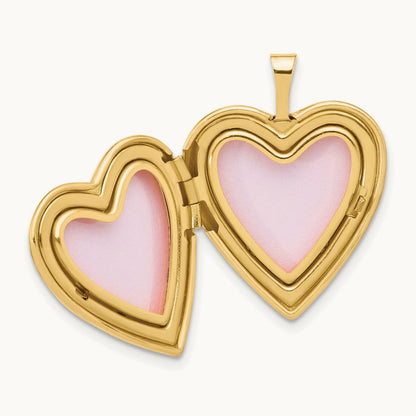 Polished Floral Design Diamond Heart Locket, 20mm, 14K