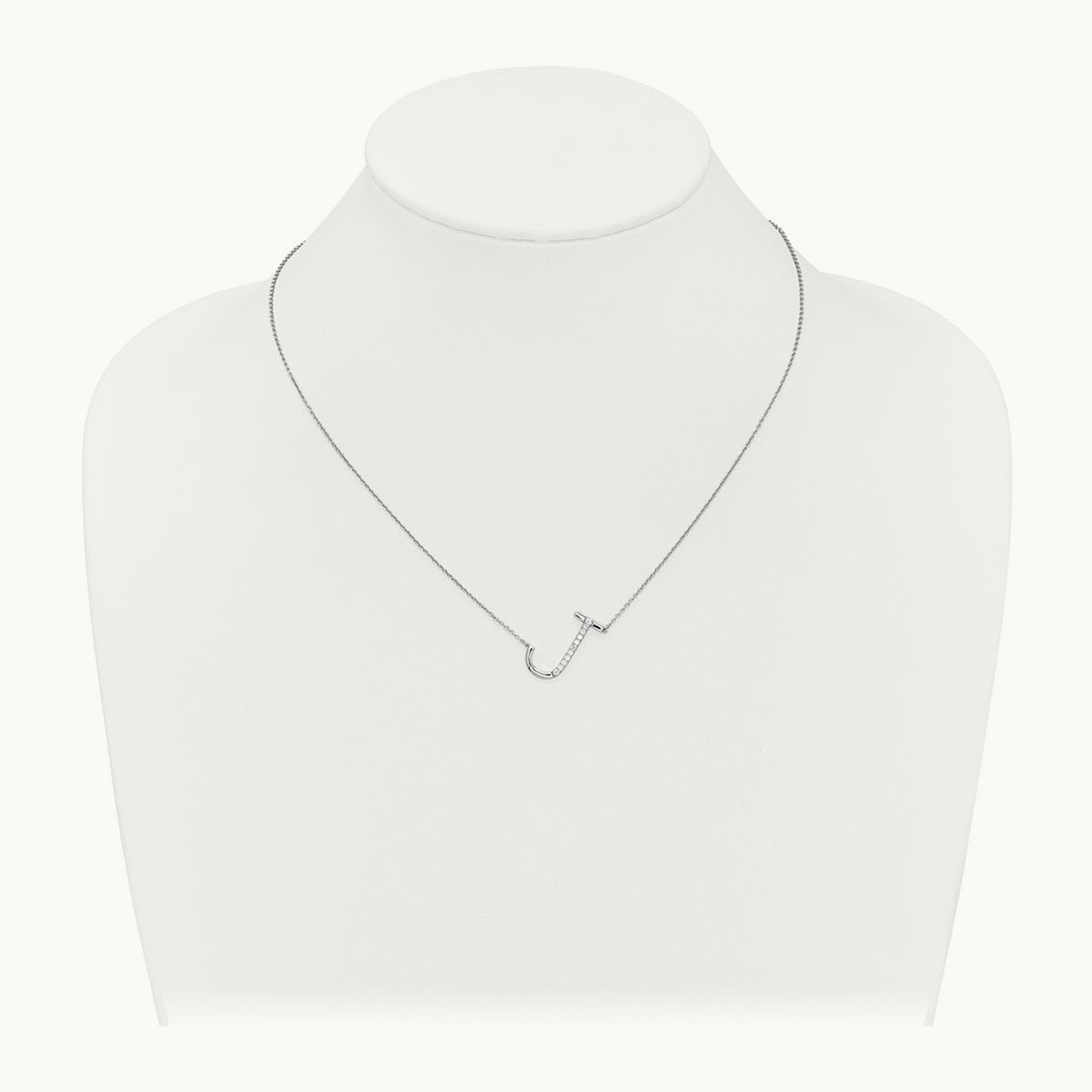Sideways Diamond Necklace — 14K White Gold, J