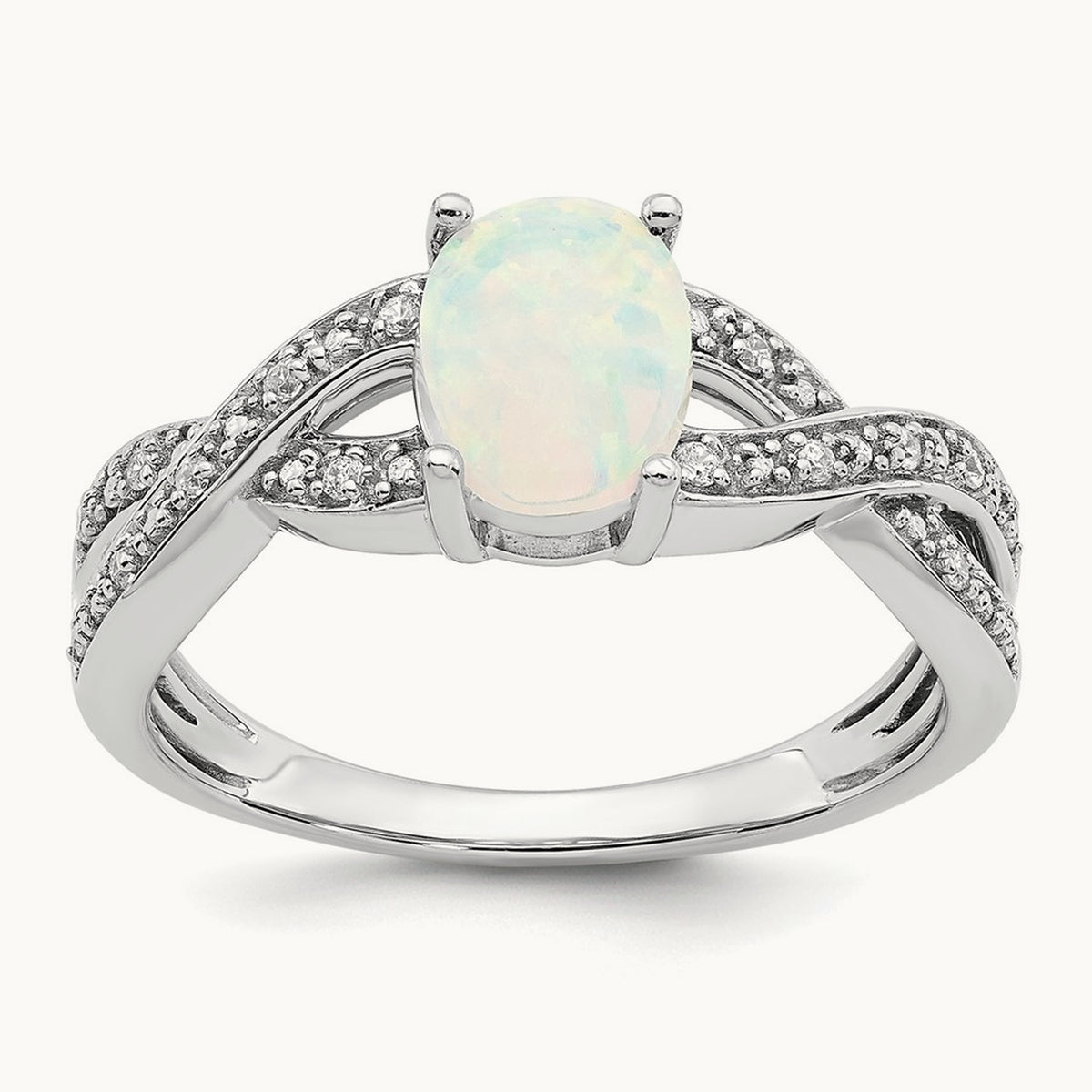Created Opal and Lab-Grown Diamond Ring — 14K White Gold, 7